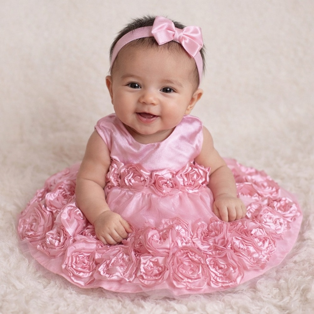 Holiday Editions Pink Rosettes Satin Tulle Formal Dressy Party Infant Dress 0-3M